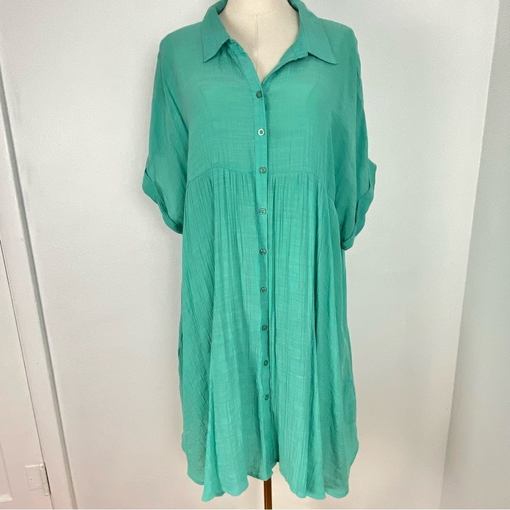 Umgee Women’s Knee High Dress Sea Foam Green Gauzey Cover Up Packable Size 1XL